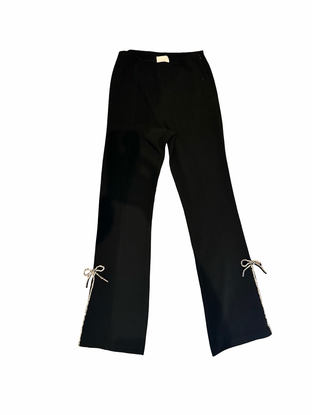 Cinq A Sept Black Boot Cut Pants With Rhinestone Bow Cuffs